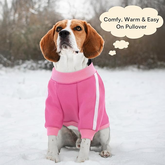 Queenmore Fleece Dog Sweater for Girl Dogs, Pullover Pink Dog Sweatshirt Sweatshirt with Leash Hole, Reflective Stripes – Cozy Winter Fleece Jacket for Small/Medium/Large Femal Puppy L