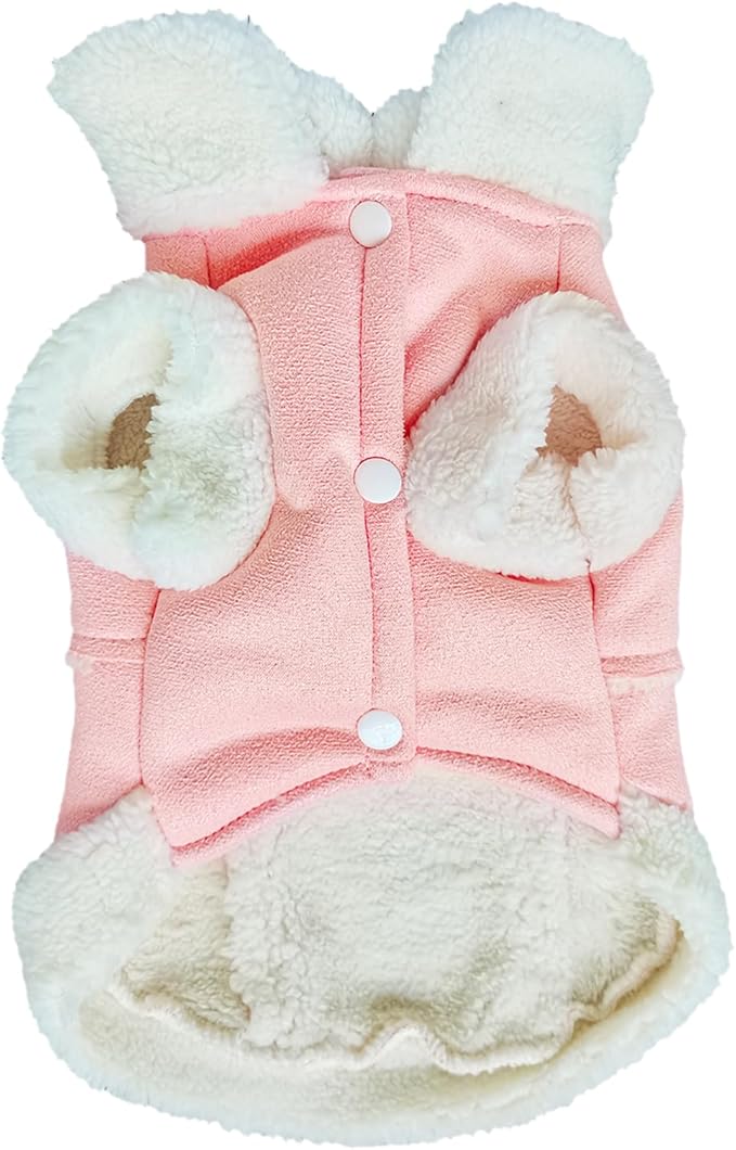Jecikelon Bowtie Dog Cold Weather Coat Fleece Lining Warm Pet Puppy Turtleneck Dogs Winter Coats for Small Dogs Jacket with D-Ring Leash (Small, Pink)