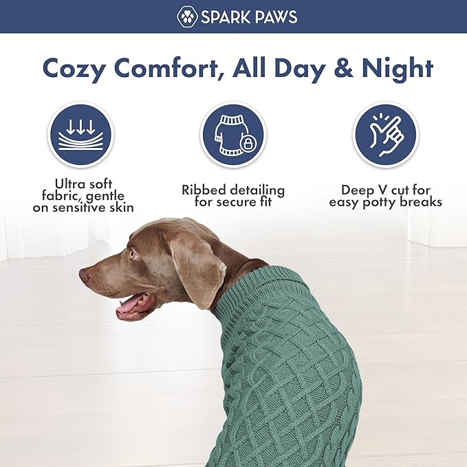 Spark Paws Knit Dog Sweater – Ultra Soft Warm Winter Dog Sweater for Small, Medium & Large Dogs – Stretch Fit Pet Sweater for French Bulldog, Pitbull, Girl & Boy Dogs Jacket, (Pine Green, M)