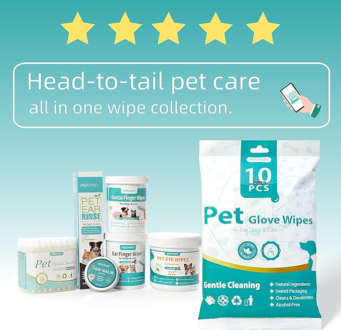 Ear Cleaner Finger Wipes 60 Counts, Dog Ear Cleaner,Soft & Easy Otic Cleaning Pads, Remove Wax, Dirt & Stop Smelly, Itchy, Non-Irritating, Grapefruit Scent