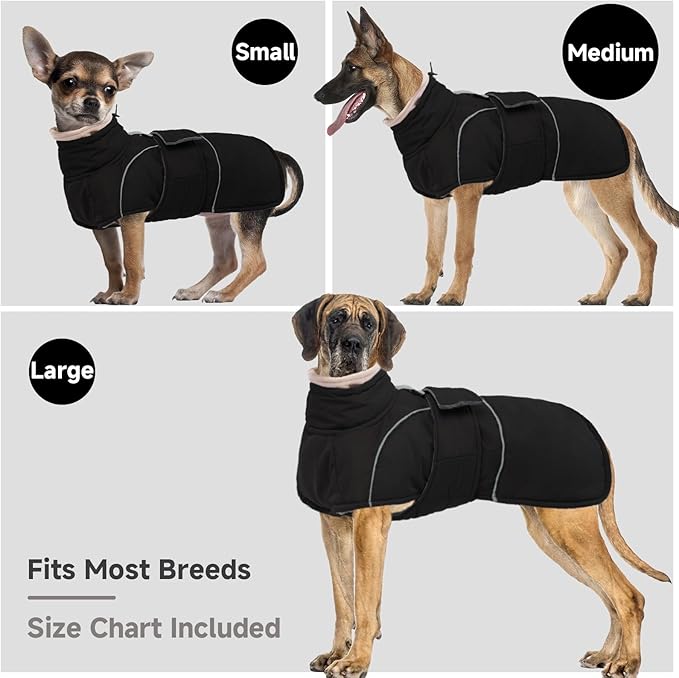 Dog Winter Coat for Small to Large Dogs(XS-XXXL)– Waterproof Windproof Fleece Lined Jacket with Reflective Trim,Pet Vest with Adjustable Buckles, Machine Washable Black M
