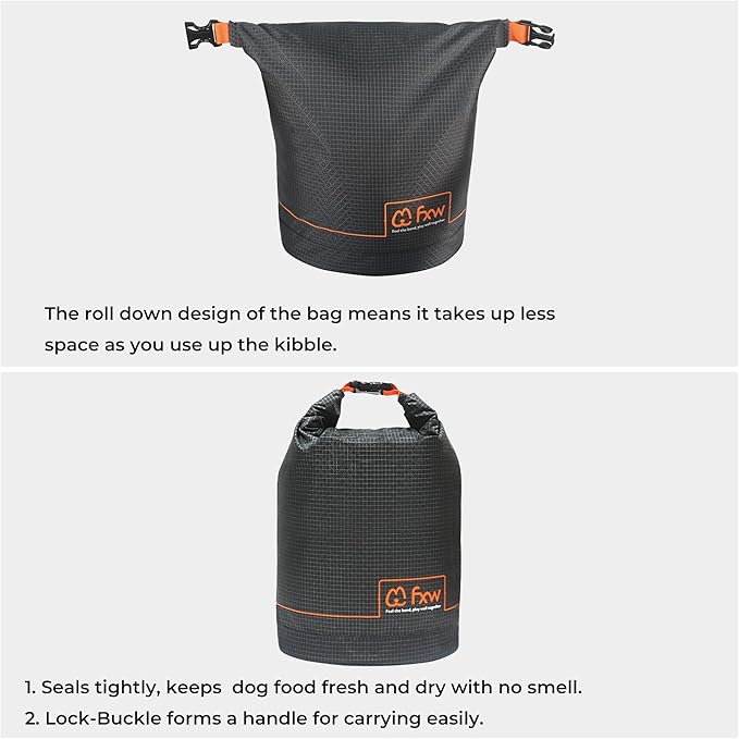 FXW Dog Food Travel Bag,Large Capacity for Travel Kibble Storage Perfect for RV Road Trips, Camping, Longterm Dog Boarding Gear Accessories Gray, 64 Cups