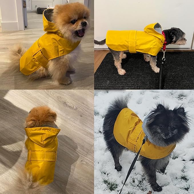 Dog Raincoat Dog Rain Jacket Poncho Waterproof Pet Rain Suit Double Layer Breathable Lining Hooded Leash Hole Adjustable Puppy Small Medium Dogs,Yellow,L