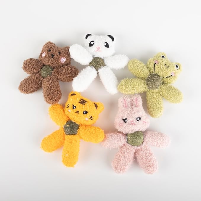 Cat Toys with Catnip Kitten Chew Bite Supplies Boredom Relief Fluffy Kitty Teeth Cleaning Chewing Cat Lovers Interactive Plush Gift (Bear&Bear)