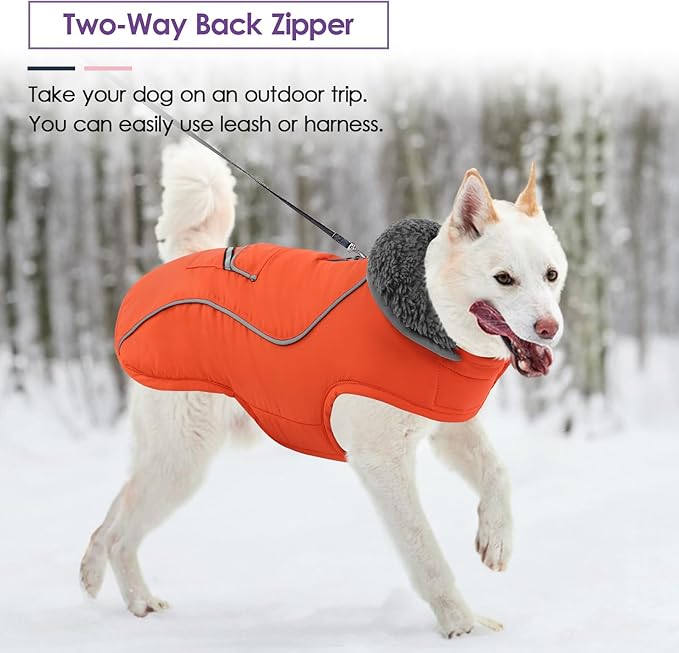 SUNFURA Small Dog Coat, Warm Dog Winter Jacket, Reflective Pet Snow Jacket with Fleece Lined, Waterproof Puppy Snowsuit Pet Sweater Clothes for Small Dogs, Orange XS