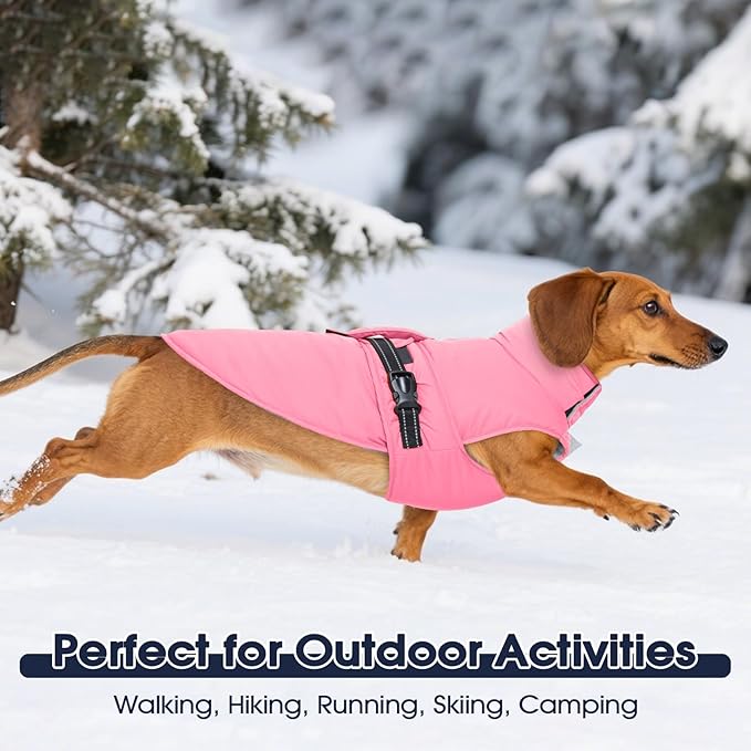 IECOii Dog Coats for Winter - Reflective & Adjustable & Windproof Vest, Quick Release Buckle & Warm Fleece Lined, Waterproof Snow Jacket for Pitbull Walking, Camping, Hiking, Skiing, Pink, Size XL