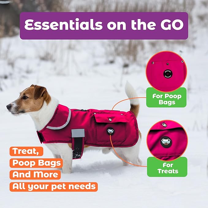 Joyride Harness FrostFlex Dog Winter Jacket - Fleece Lined & Water-Resistant - Snowsuit with Pockets for Treats & Poop Bags - Durable Cold Weather Dog Coat - Pink Berry-M