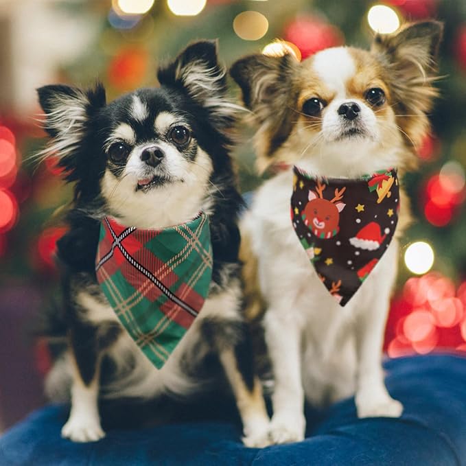 SCENEREAL Christmas Dog Bandanas 2 Pack, Puppy Xmas Santa Claus Elk Triangle Bibs Handkerchief, Reversible Holiday Dog Bandana for Boy and Girl, Premium Pet Scarf for Small Medium Large Dogs L