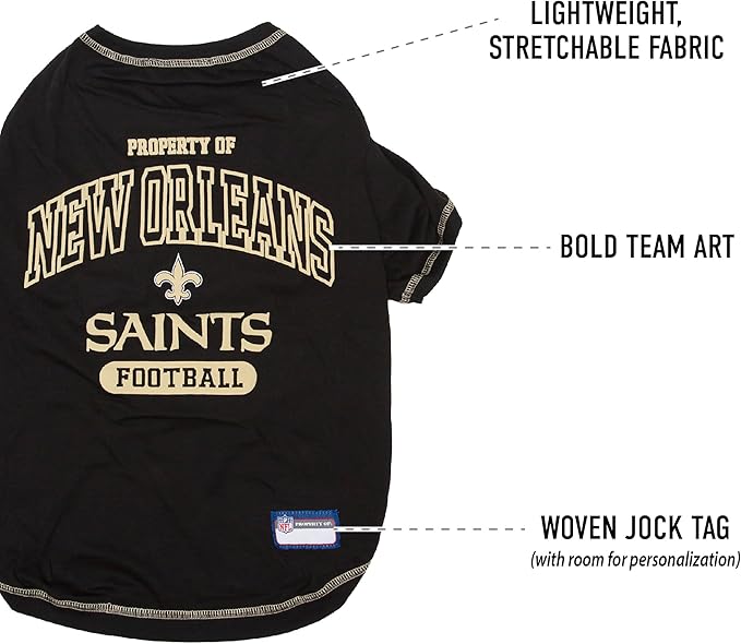 NFL New Orleans Saints Dog T-shirt Small. - Licensed Shirt for Pets Team Colored with Team Logos- Premium Stretchable Materials for the comfort of your Dog & Cat