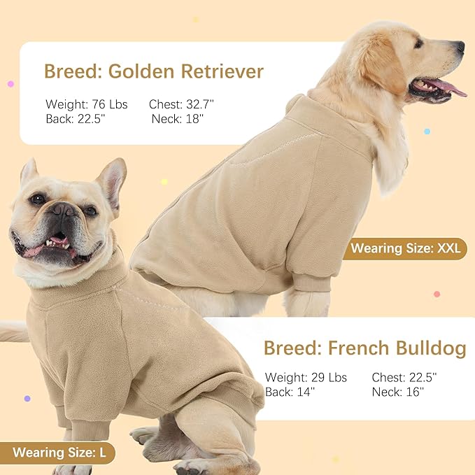 BRKURLEG Dog Sweater, Turtleneck Thick Dogs Sweatshirts Fleece Sweater, Dog Winter Coat for Small Medium Large Dogs, Pet Warm Sweaters with Zipper, Pullover Jacket with Sleeve (Light Coffee, L)