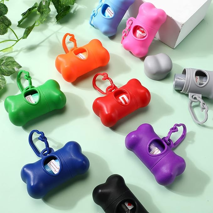 80 Pcs Dog Poop Bag Dispenser with Disposal Dog Waste Bags Bulk Dispensers Puppy Dog Poop Bag Holder with Clips for Doggy, 9 Colors (Bone Shape)