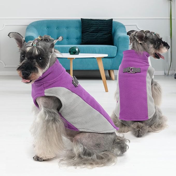 KOOLTAIL Small Dog Sweater - Dog Fleece Vest Jacket with Leash D-Ring for Small Medium Dogs, Soft Pullover Winter Warm Cold Weather Coats, Pet Fall Clothes Outfit for Puppy Cat Boys&Girls, Purple XS