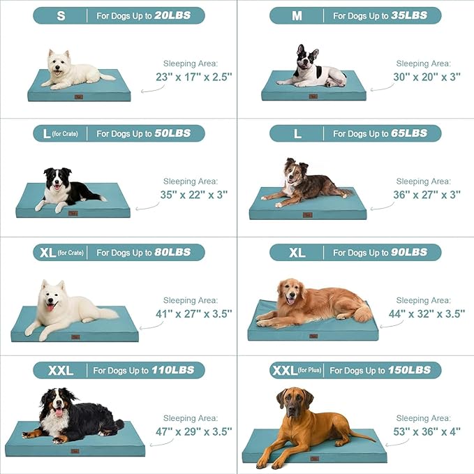 Outdoor Dog Bed for Small Dogs & Cats, Waterproof Dog Crate Mat Orthopedic Egg Crate Foam with Washable Removable Oxford Cover, Light Blue
