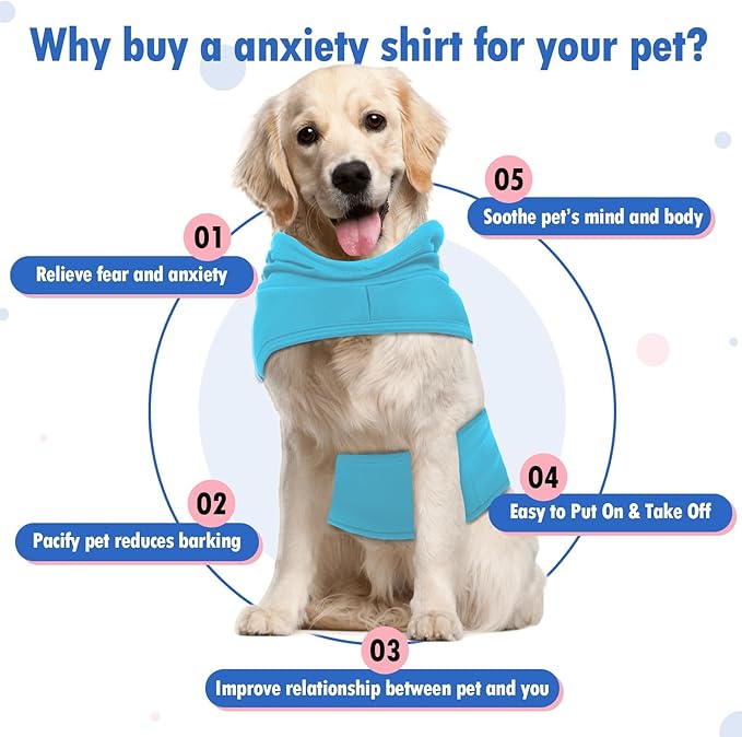 X-Large Dog Fireworks Calming Vest with Adjustable Chest | Hood Neck Wraps Cover,Soft Lightweight Anxiety Shirt for Lightningstorms,Separation,Home Alone(Blue)