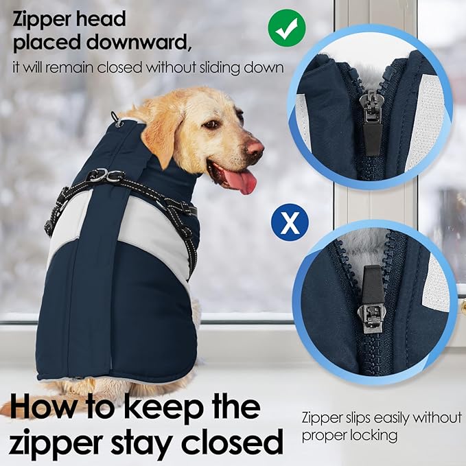 AOFITEE Dog Coat, Large Dog Jacket, Dogs Coat with Harness Built in, Reflective Waterproof Dogs Jackets Winter with Furry Collar, Warm Polar Fleece Pet Sweater Snowsuit for Doberman, Great Dane XXXL