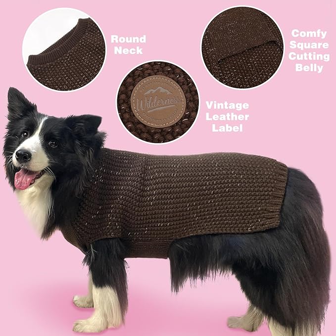 KYEESE Dog Sweater with Leash Hole for Small Dogs Male Warm Pullover with Reflective Yarn Soft Knit Pullover Boy Dog Coats Cozy Lightweight Thick Sweater Pet Indoor Outdoor Wear,Khaki,Small