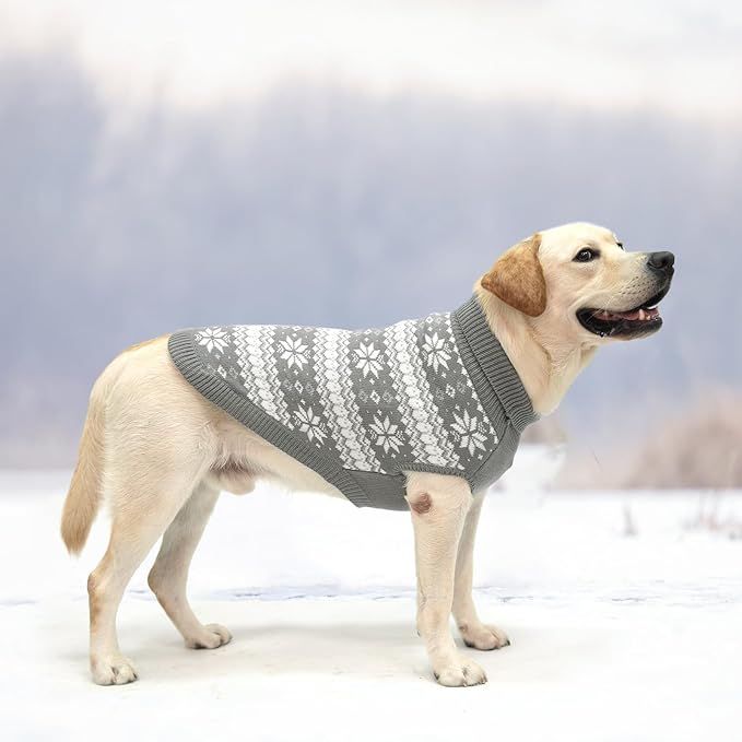 KOOLTAIL Cable Knit Dog Sweater Turtleneck, Cold Weather Pullover Classic Knitwear, Snowflake Pattern Thick Warm Winter Pet Clothes,Dog Christmas Sweater for Small Medium Large Dogs,Grey S