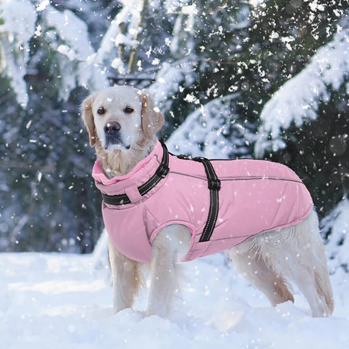 Lelepet Waterproof Dog Jacket with Harness Built in Warm Dog Winter Coat, Reflective Jacket Fleece Jacket, Windproof Dogs Coats for Small Dogs, Thermal Pet Snowsuit for Cold Weather, Yorkshire, Pink S