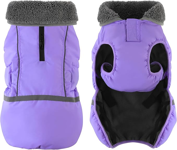Dogcheer Warm Dog Coat, Waterproof Dog Jacket Christmas Puppy Winter Coat with Buckle, Reflective Adjustable Pet Snow Jacket Fleece Sweater for Small Medium Large Dogs - Taro Purple 2XL