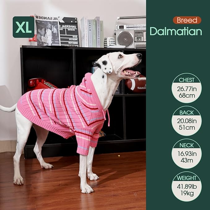 Kuoser Small Dog Sweater, Dog Sweaters for Small Dogs Male, Girl Boy Dogs Christmas Sweater, Hooded Striped Pet Puppy Pullover Sweatshirt Outfits for Chihuahua, Dachshund, Pug, Yorkie, Pink S