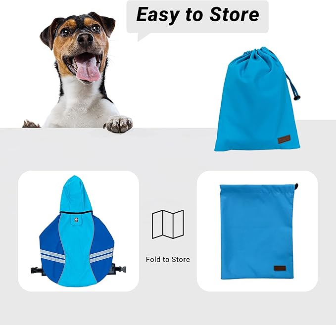 Dog Raincoat for Medium Large Extra Large Dogs, Waterproof Rain Jacket with Reflective Strap, Lightweight Hoodies Full-Body Coverage Dry Clothes (XL, Blue)