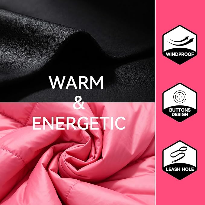 LESYPET Dog Coat for Small Dogs, Windproof Doggie Puffer Jacket with Leash Hole, Extra Warm Dog Jacket Winter Coat, Pink XL