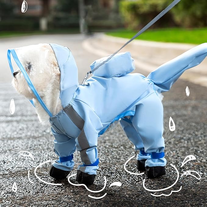 Small Dog Raincoat with Legs, Ideal for Teddy Bears, Waterproof Full Coverage with Mini Backpack, Reflective Hoodie and Detachable Tail (Blue, Small(Suggest Weight 3.3-5.5lb))