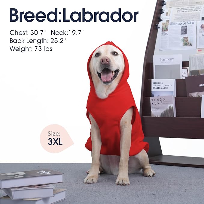 IECOii XL Dog Sweater & Pullover Hoodie for Large Dogs, Warm Fleece Layer with Hood for Cold Weather, Boys & Girls, Red, Size XL