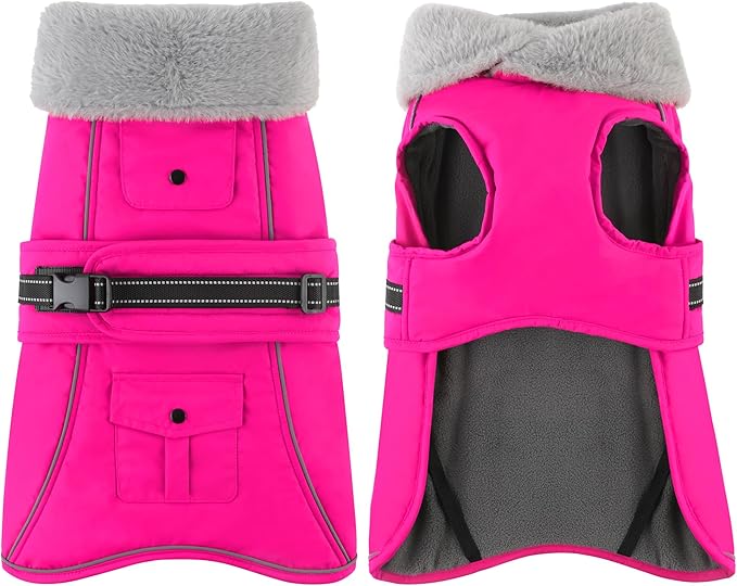 Dogcheer Dog Coat with Pocket, Waterproof Dog Jacket with Adjustable Buckle, Reflective Puppy Winter Coat Warm Turtleneck Fleece SnowJacket for Small Medium Large Dogs - Pink M