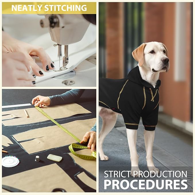 Basic Dog Hoodie Sweatshirts, Pet Clothes Hoodies Sweater with Hat and Leash Hole, Soft Cotton Outfit Coat for Large Medium Small Dogs, Black (XX-Large)