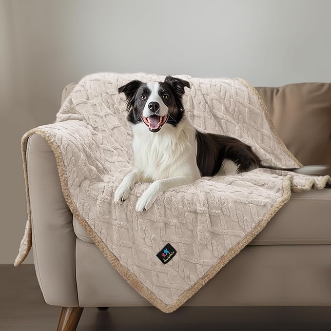 Waterproof Pet Blanket, Liquid Pee Proof Dog Blankets for Sofa Bed Couch, Reversible Sherpa Fleece Furniture Protector Cover for Small Medium Large Dogs Cats,Beige-Thicken Small(40" x 28")