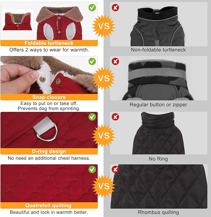 BEAUTYZOO Winter Dog Vest Coat with Harness Built in, Warm Puppy Jacket for Small Medium Dogs, Lightweight Cold Weather Small Dog Coat, Fleece Puffer Vest Windproof Snowproof Pet Clothes, Wine Red M