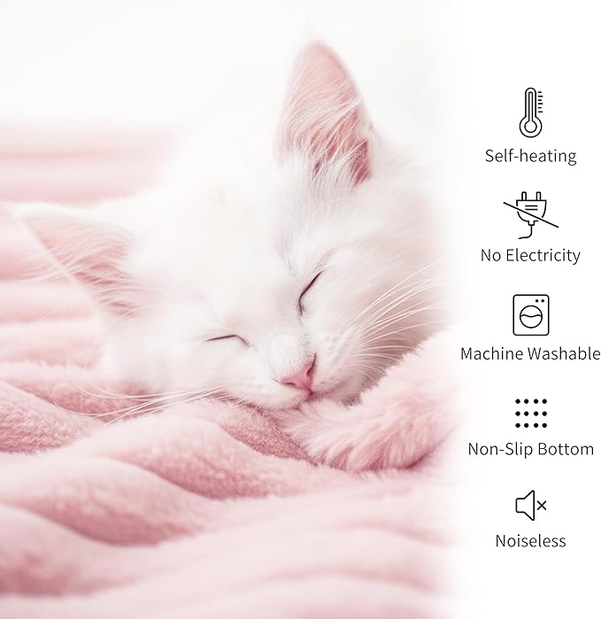 NWK Pack of 4 Fluffy Self Warming Cat Mat, Cat Blanket, Thermal Dog Mat, Washable, Non-Slip Bottom for Sofa & Crate & Kennel & Car Seat (Blush Pink, Medium (27'' X 18.5'' X 0.7''))