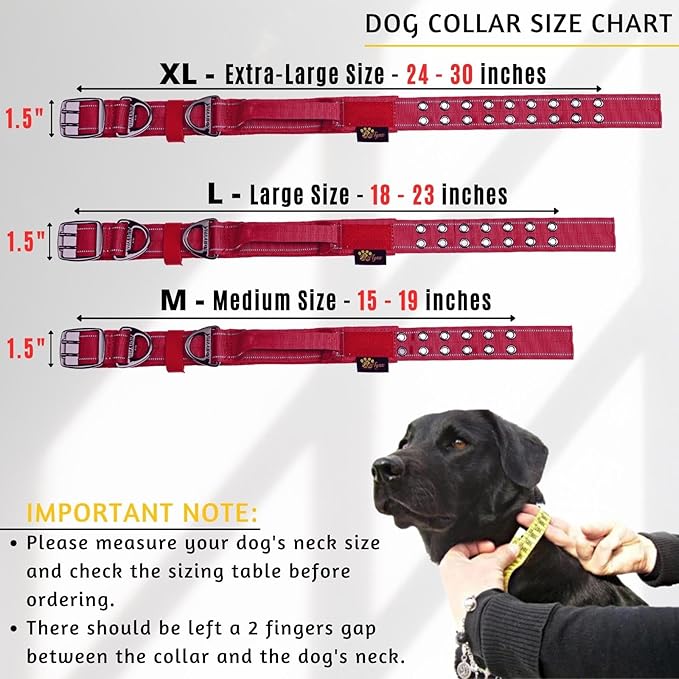 ADITYNA Heavy Duty Dog Collar for Medium Dogs - Reflective Burgundy Collar with Handle for Training, and Walking - Wide, Thick, Tactical, Soft Neoprene Padded