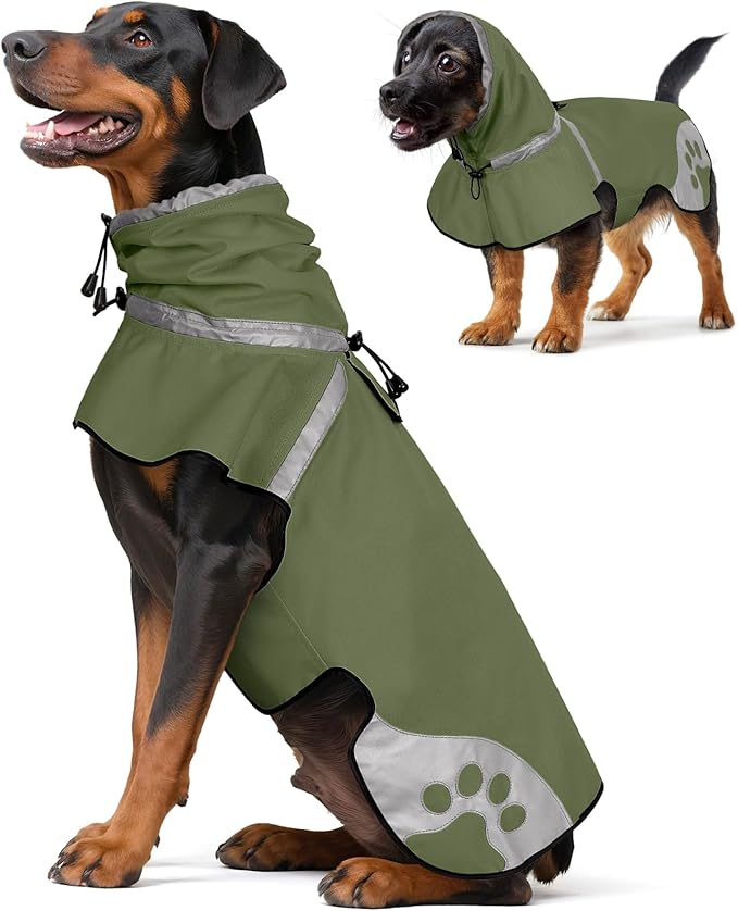Dog Raincoat for Large Dogs, Adjustable Rain Jacket for Dogs, Waterproof Slicker Jacket for Adventures, Walking, Hunting(XL,Dark Green)