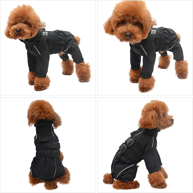 Dogs Waterproof Jacket, Lightweight Waterproof Jacket Reflective Safety Dog Raincoat Windproof Snow-Proof Dog Vest for Small Medium Large Dogs Black S