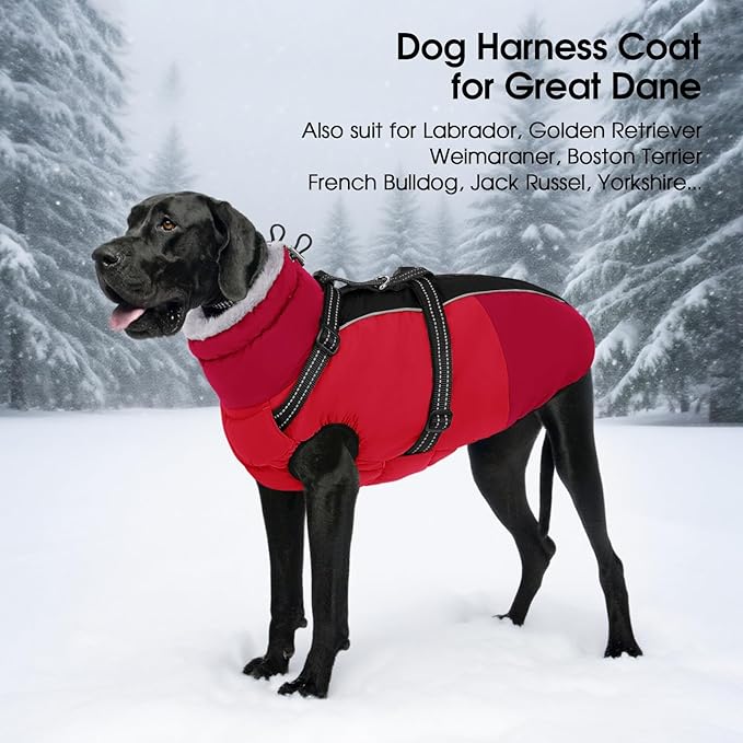 SUNFURA Dog Coat for Small Dogs, Warm Dog Winter Jacket with Harness Built in, Waterproof Pet Snow Jacket Fleece Cold Weather Coats for Puppy Chihuahua, Maltese, Red XS