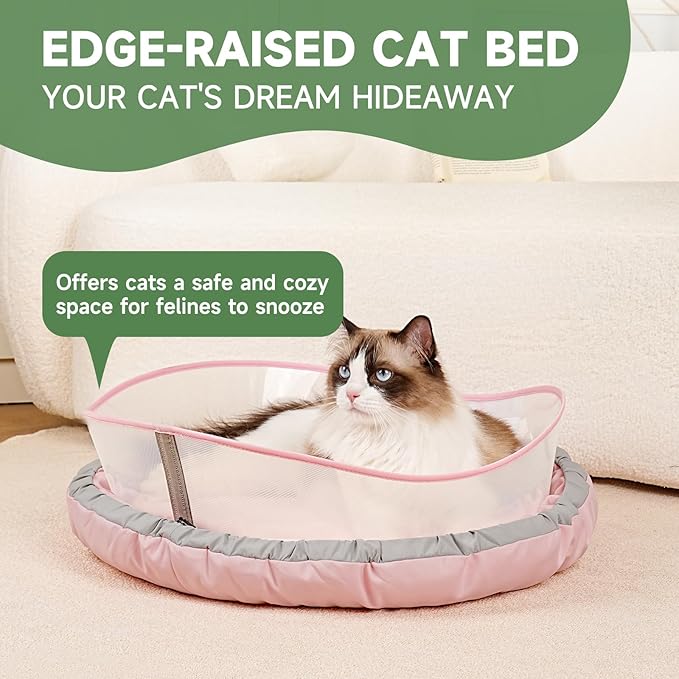 Cat Beds for Indoor Cats, Round Dog Bed for Small Dogs, Puppy, Kitten -Soft Plush Washable Cat Bed Calming with Protective Shield (Pink,21 Inches)