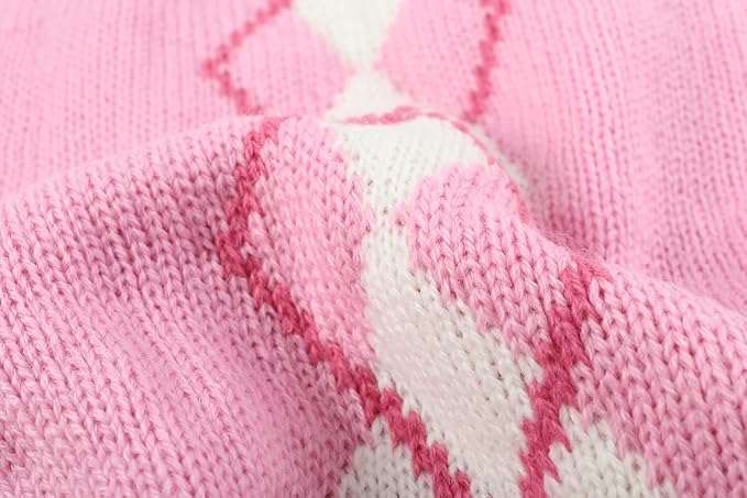Pink Argyle Knit Dog Sweater for Girl, Pet Clothes for Dog Coat Sweatshirt Large (L) Girth 18-20"