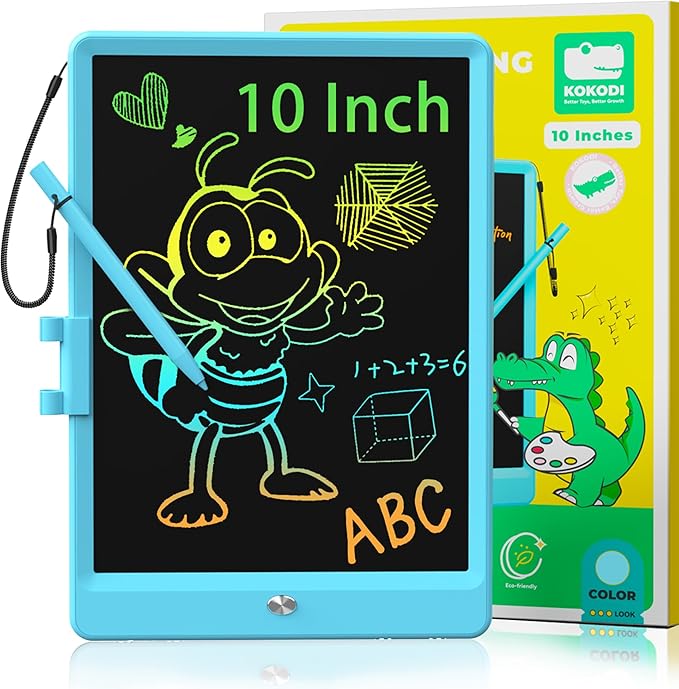KOKODI LCD Writing Tablet, Gifts for 3 Years Old Boys and Girls,10 Inch Colorful Doodle Board Drawing Tablet, Erasable Reusable Electronic Drawing Pads, Educational and Learning Toys for Kids