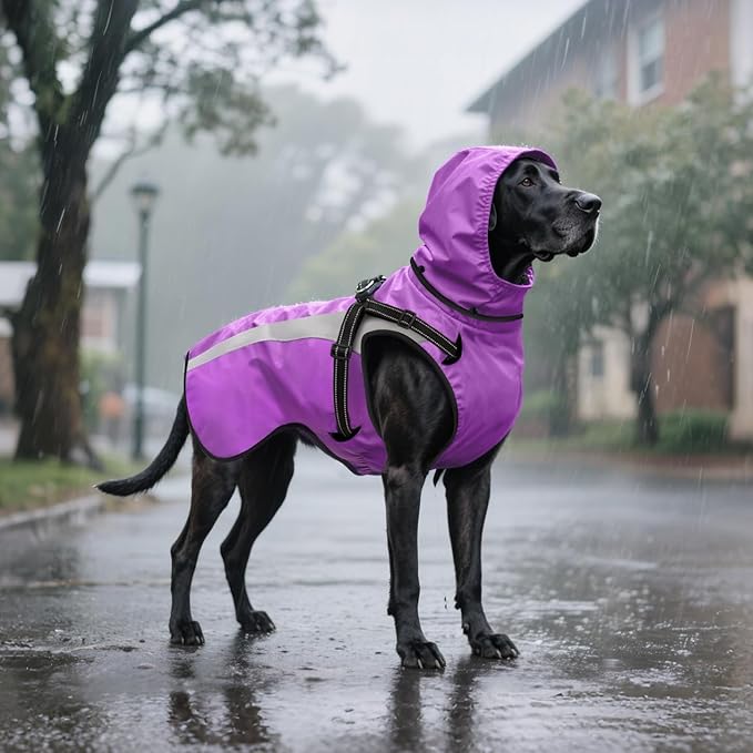 Mosucoirl Dog Raincoat Waterproof Raincoats for Dog Reflective Dogs Rain Jackets with Hood Hoodie Pet Rain Poncho Coat for Small Medium Large Dogs Puppies S-XXL (Purple, L)