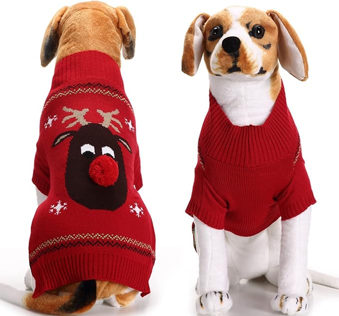 PETCARE Dog Christmas Sweater Red Ugly Funny Cute Cartoon Reindeer Cat Sweaters Jumper Holiday Dog Clothes Puppy Sweaters for Small Medium Large Dogs Fall Winter Outfits Xmas Dogs Costume,X-Small