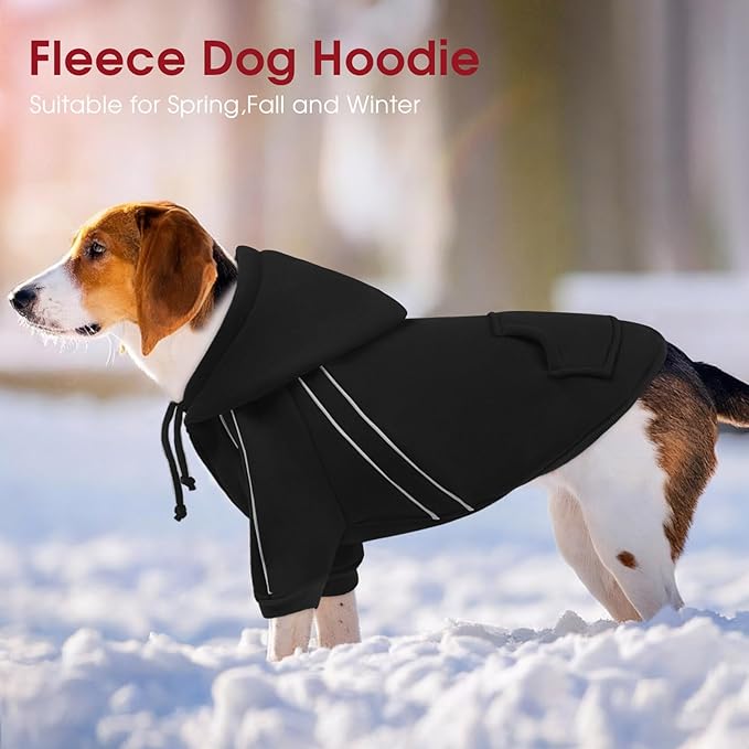 ASENKU Cozy Dog Hoodie,Soft Sweater with Adjustable Hood, Back Pocket and Leash Access Hole,Warm Reflective Sweatshirt for Cold Weather(Black,3XL