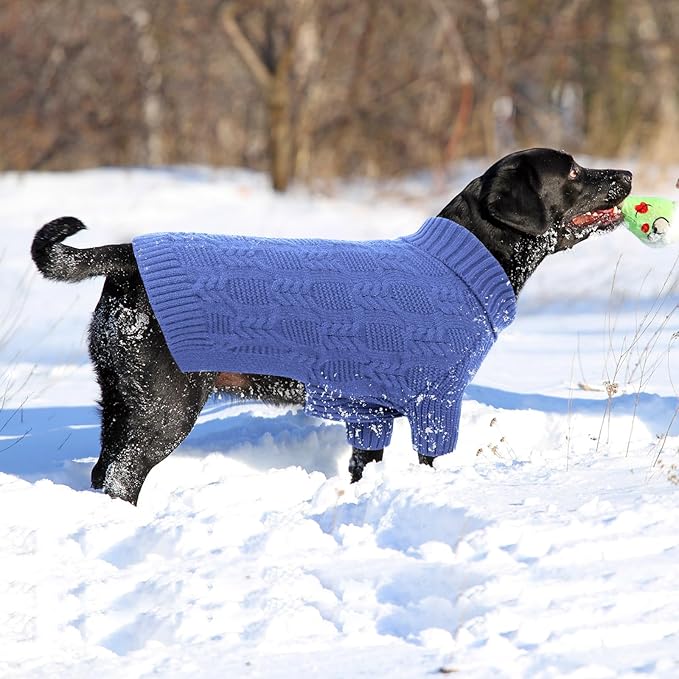 ASENKU Dog Sweater for Medium Dog Girls Boys, Fall Winter Turtleneck Long Sleeve Pet Christmas Sweater, Pullover Sweatshirt for French Bulldog, Boston Terrier, Blue, L