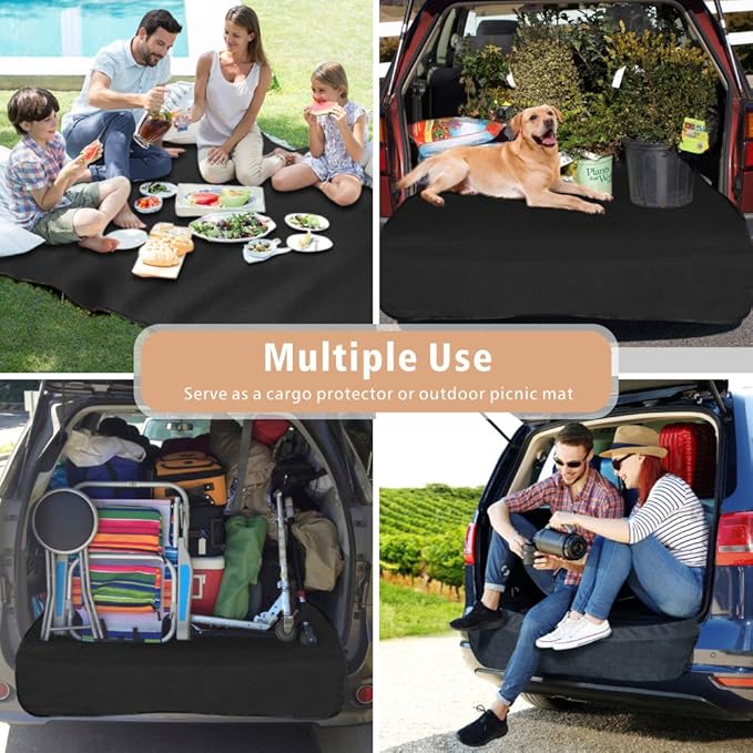 F-color SUV Cargo Liner for Dogs - Waterproof Pet Cargo Liner, Comfort Dog Cargo Cover with Bumper Flap Protector, Scrachproof Large Size Universal Fit SUVs Sedans Trunks Vans, Black