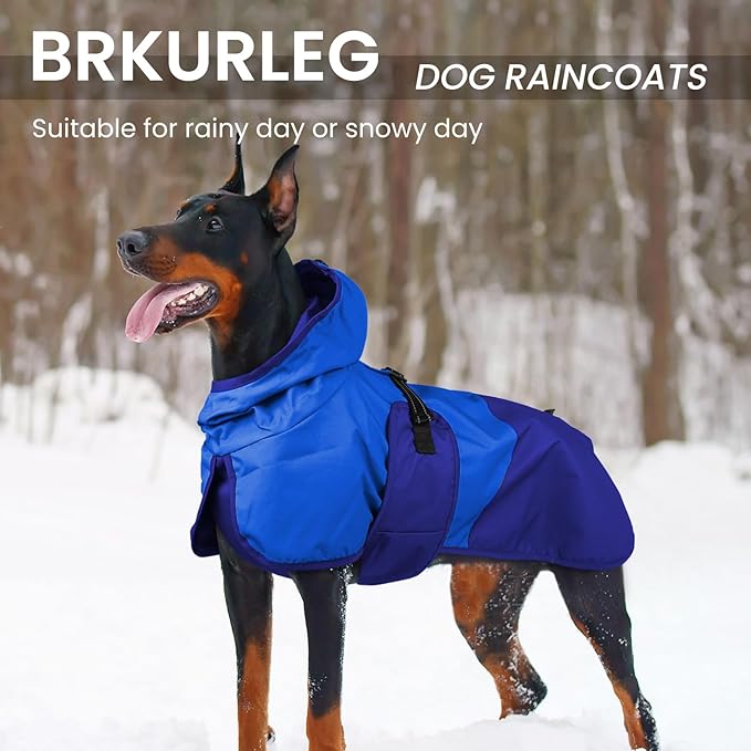 BRKURLEG Dog Raincoat Adjustable Dog Rain Jacket with Hood Dogs Waterproof Rainproof Jacket with Leash Hole Pet Poncho Rain Coat Poncho with Reflective Strip, Blue, XL