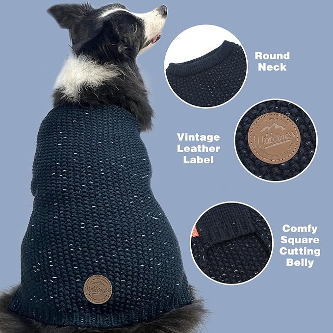 KYEESE Dog Sweater with Leash Hole Comfy Pullover Sweater Medium Size Male with Reflective Yarn Warm Pet Coats Stretchy Cozy Lightweight Thick Knitwear Dog Clothes, Navyblue, X-Large