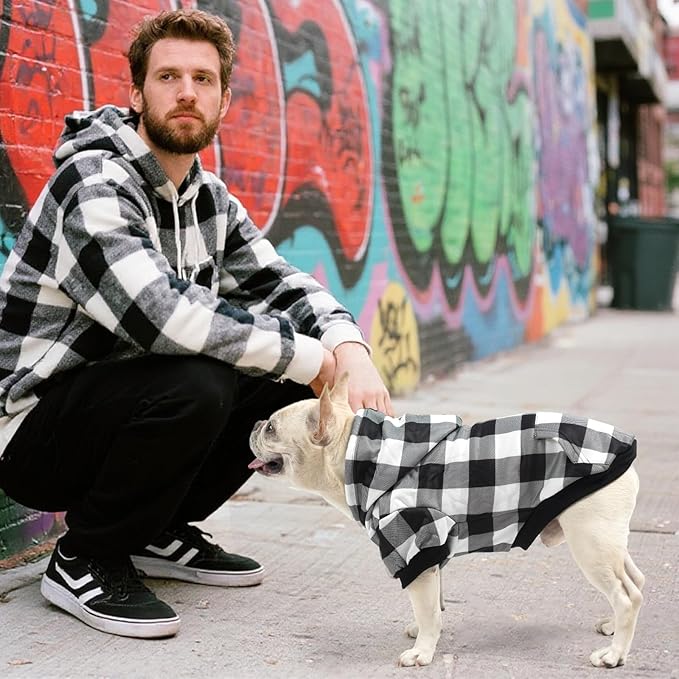 KOOLTAIL Plaid Dog Hoodie Pet Clothes Sweater with Hat and Pocket for Small Medium Large Size Dogs, Soft Winter Warm Dog Cold Weather Coat, Fleece Fall Dog Hooded Sweatshirt for Puppy Cats, White M