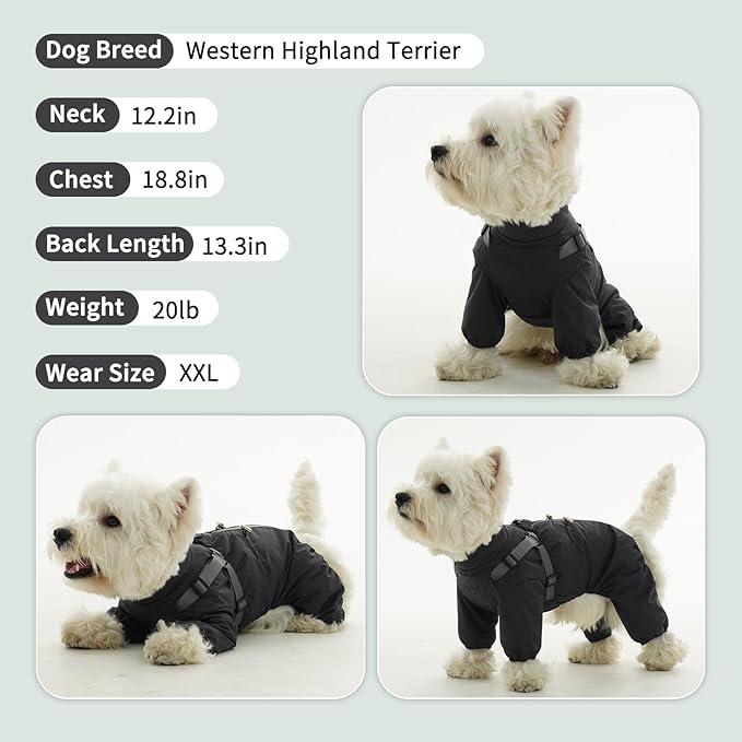 BRKURLEG Dog Raincoat with Harness for Small Dogs, Adjustable Waterproof Dog Rain Jacket, Reflective Rainproof Puppy 4 Legs Raincoat, Full Body Pet Rain Jacket, Dark Grey, S