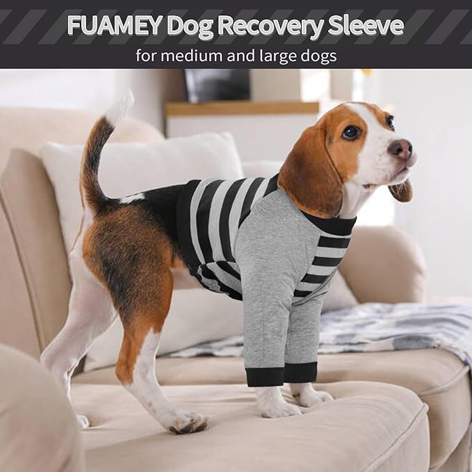 FUAMEY Dog Recovery Sleeve with Elbow Protector,Dogs Shirt Stop Licking Joints,Pet Long Sleeve Suit Protecting Dog's Front Leg Arm Wounds Cover Skin Conditions Black Stripes M